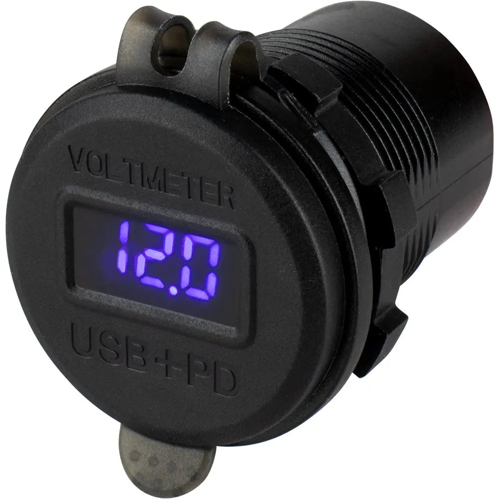 Sea-Dog Round USB & USB-C Power Socket with Hidden Voltmeter - Marine & RV Charging Solution