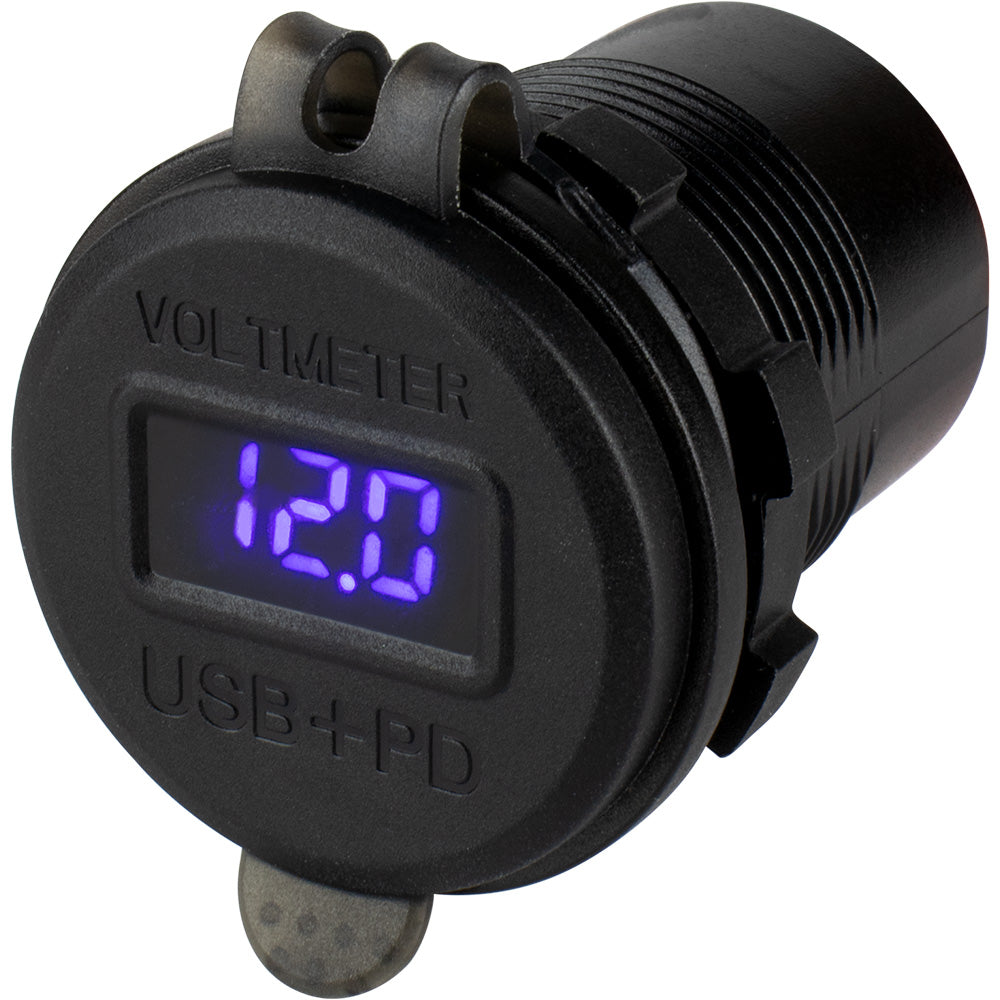 Sea-Dog Round USB & USB-C Power Socket with Hidden Voltmeter - Marine & RV Charging Solution