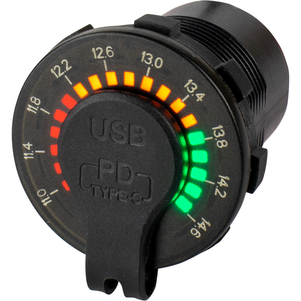 Sea-Dog Round Rainbow Voltmeter with USB and USB-C Power Socket (Part 426519-1)