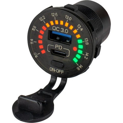 Sea-Dog Round Rainbow Voltmeter with USB and USB-C Power Socket (Part 426519-1)