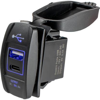 Sea-Dog 426521-1 USB and USB-C Rocker Switch Style Power Socket