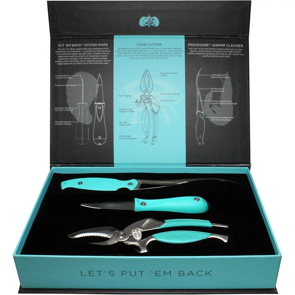 Toadfish Coastal Kitchen Collection - Oyster Knife, Shrimp Cleaner & Crab Cutter Set