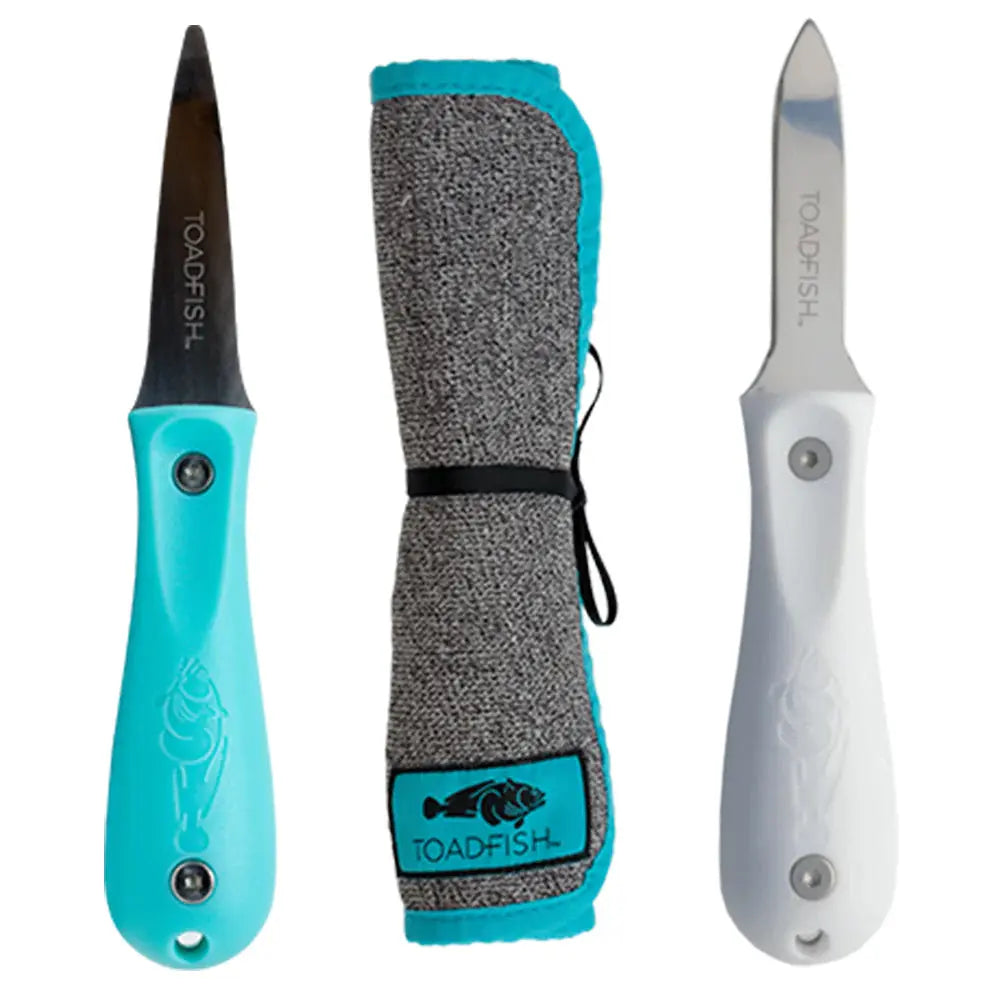 Toadfish Shucker's Bundle with Put 'Em Back Oyster Knife, Professional Oyster Knife & Cut-Proof Shucking Cloth