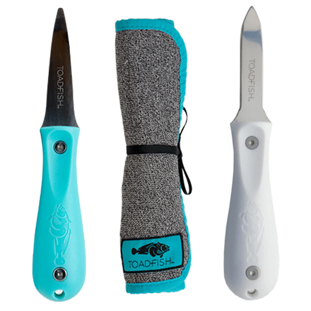Toadfish Shucker's Bundle with Put 'Em Back Oyster Knife, Professional Oyster Knife & Cut-Proof Shucking Cloth
