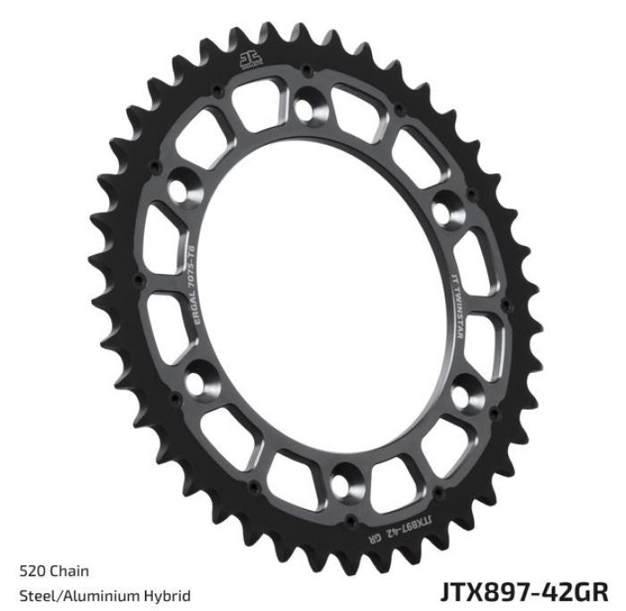 JT Sprocket JTX897.42GR Twinstar Gray 42-Tooth Sprocket