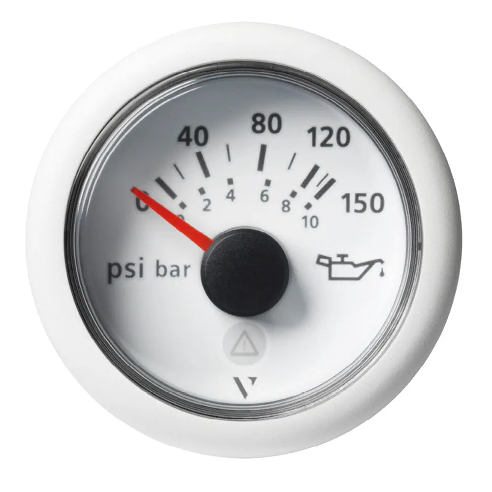 Veratron 52mm ViewLine Engine Oil Pressure Gauge - 150 PSI, White Dial with Bezel