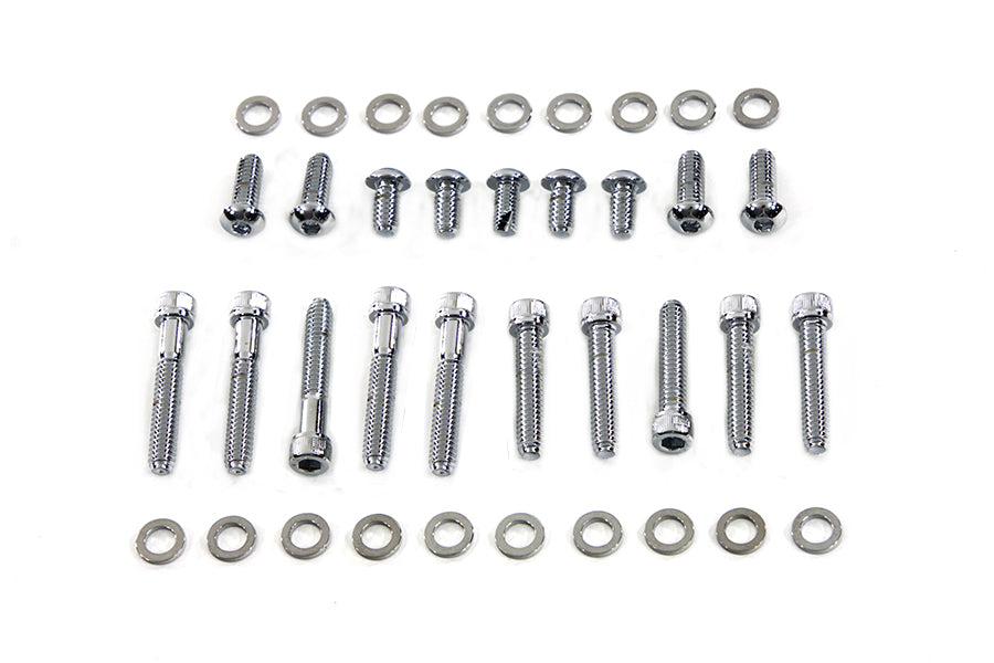 V-Twin Chrome Knurled Primary Cover Screw Kit for Harley Davidson FLT Models