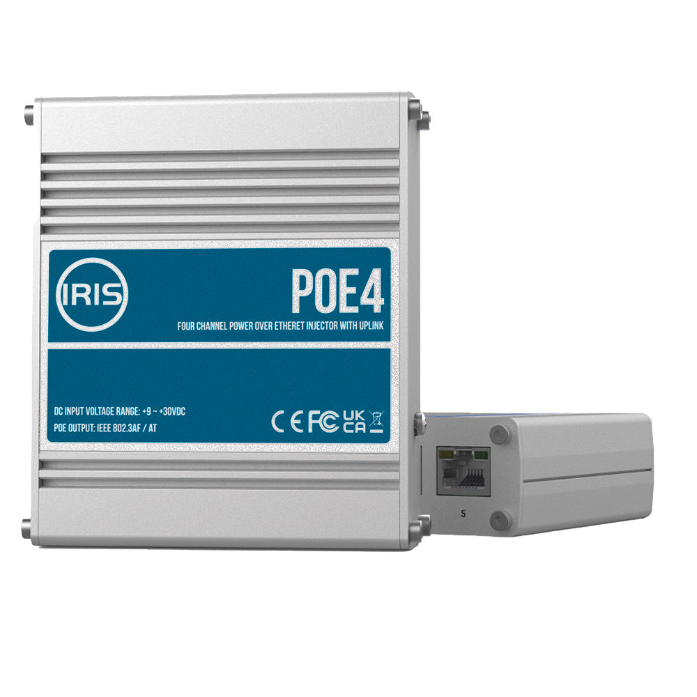 Iris Innovations POE4V2 Four Channel Uplink Power Over Ethernet Switch with 48VDC Output