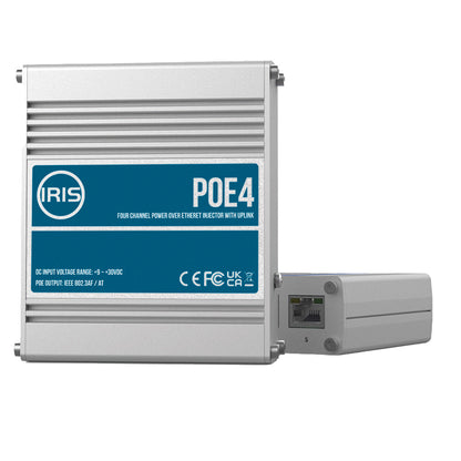 Iris Innovations POE4V2 Four Channel Uplink Power Over Ethernet Switch with 48VDC Output