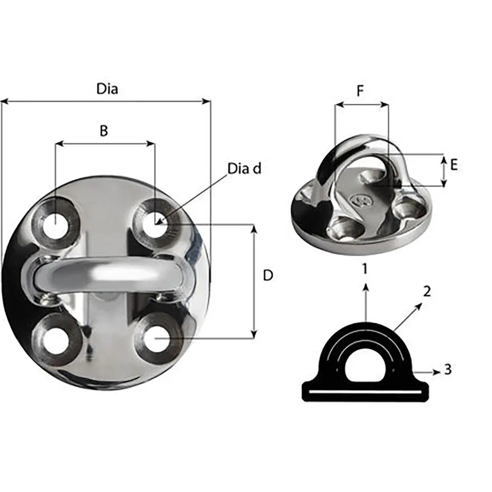 Wichard Marine Fixed Round Pad Eye - 57mm Diameter for Sailing and Marine Rigging