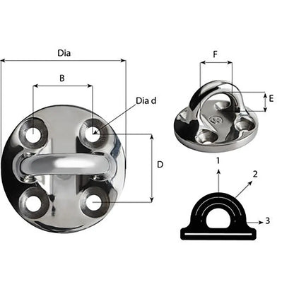 Wichard Marine Fixed Round Pad Eye - 57mm Diameter for Sailing and Marine Rigging