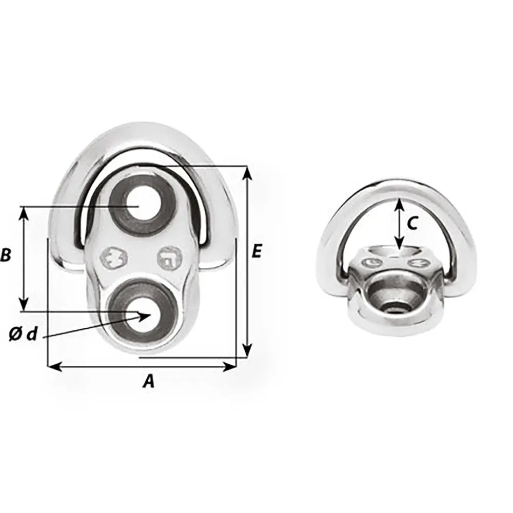 Wichard Marine Folding Pad Eye - 6mm Diameter, 2 Fixed Holes for Marine Rigging