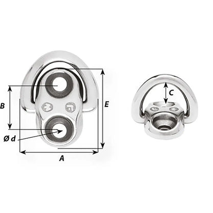 Wichard Marine Folding Pad Eye - 6mm Diameter, 2 Fixed Holes for Marine Rigging