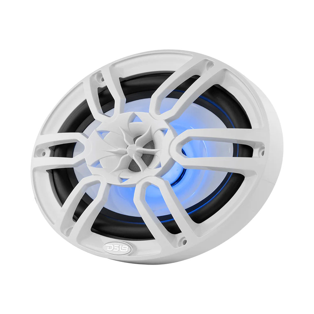 DS18 Hydro 6 x 9-Inch 2-Way Marine Speakers with RGB LED Lights - White, 375W Peak Power (Part NXL-69/WH)