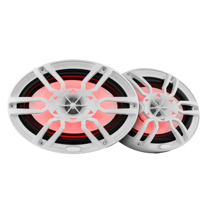 DS18 Hydro 6 x 9-Inch 2-Way Marine Speakers with RGB LED Lights - White, 375W Peak Power (Part NXL-69/WH)