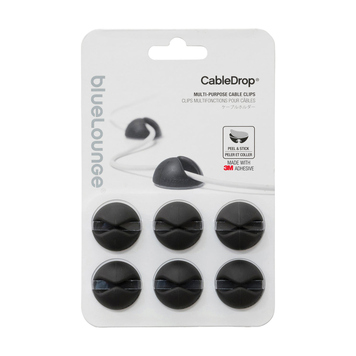 BlueLounge CableDrop Cable Management Clips, 6-Pack, Black — BLUCD-BL