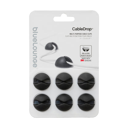 BlueLounge CableDrop Cable Management Clips, 6-Pack, Black — BLUCD-BL