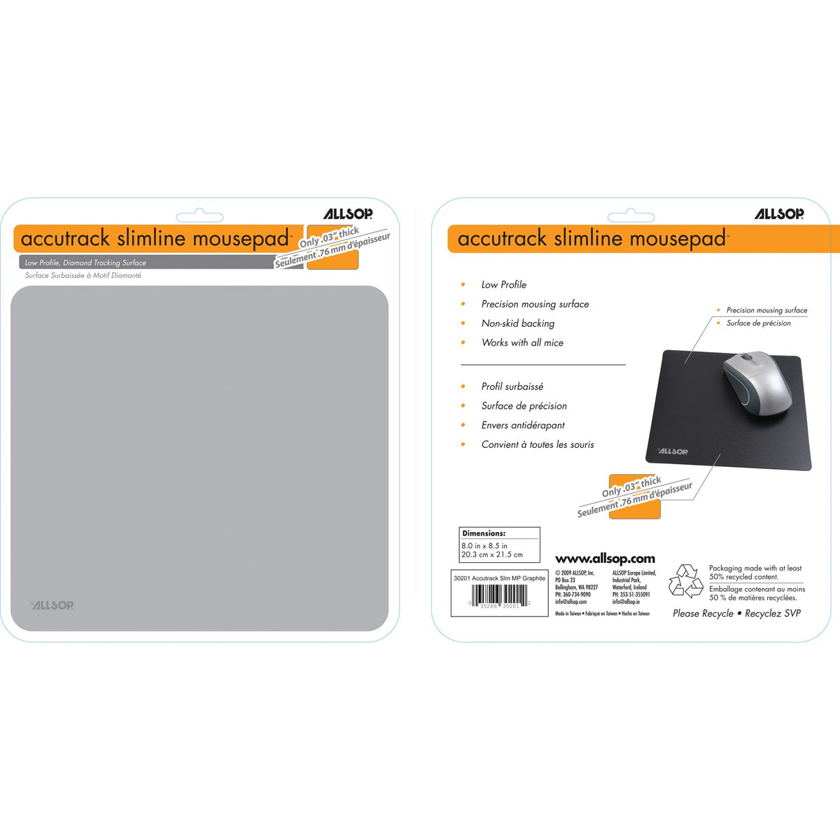 Allsop AccuTrak Medium Silver Mouse Pad, Part Number 30202