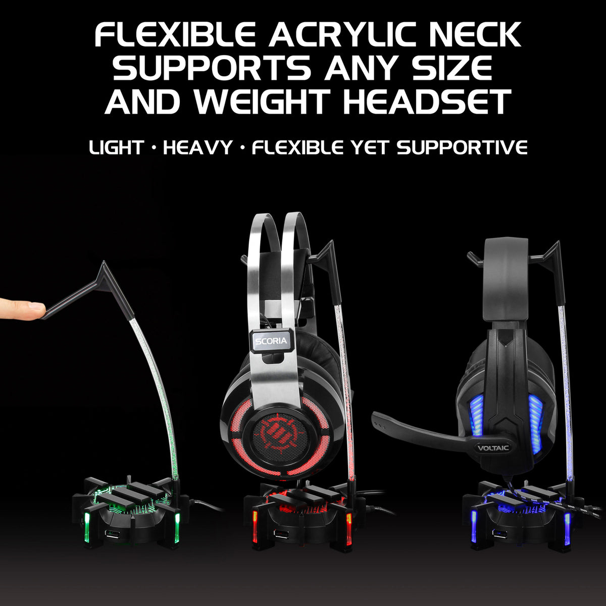 ENHANCE 4-Port USB 2.0 Headset Stand with LED Lighting, ENPCGHH100BKEW