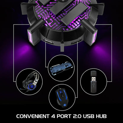 ENHANCE 4-Port USB 2.0 Headset Stand with LED Lighting, ENPCGHH100BKEW