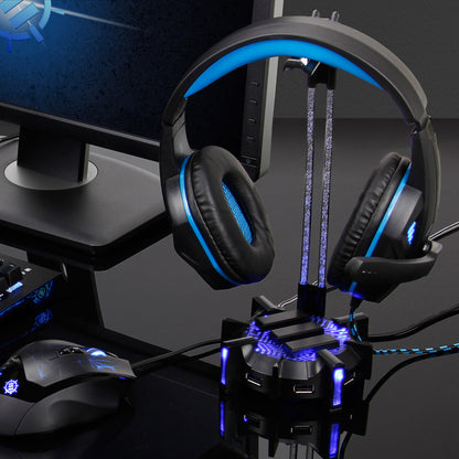 ENHANCE 4-Port USB 2.0 Headset Stand with LED Lighting, ENPCGHH100BKEW