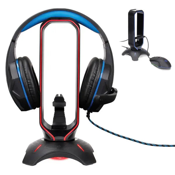 ENHANCE GAM Headset Stand with Bungee and LED Lighting - Model ENPCGXH100BKWS