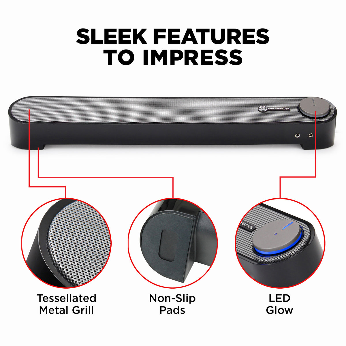 GOGROOVE SONAVERSE UBR USB Sound Bar Speaker, Part Number GGSVUBR100BKEW