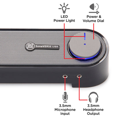 GOGROOVE SONAVERSE UBR USB Sound Bar Speaker, Part Number GGSVUBR100BKEW