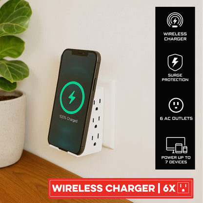 RAYOVAC SS-Q615 6-Outlet Surge Protector with Wireless Qi Charging