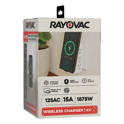 RAYOVAC SS-Q615 6-Outlet Surge Protector with Wireless Qi Charging