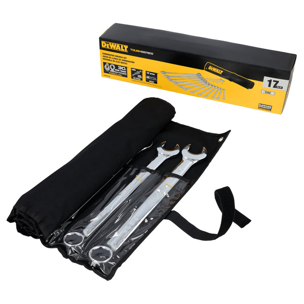 DEWALT(R) DWMT45428 17-Piece SAE Combo Wrench Set with Powerjaw Technology and Roll Pouch