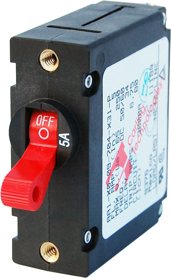 Blue Sea Systems 7201-BSS A-Series Red Toggle Circuit Breaker, Single Pole 5A