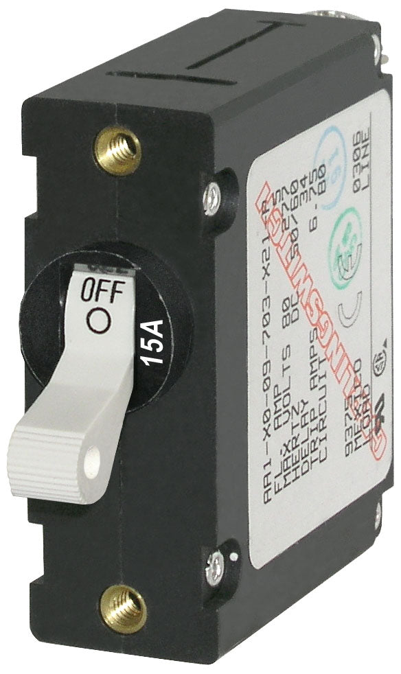 Blue Sea Systems 7210-BSS 15A Single-Pole Circuit Breaker with White Toggle