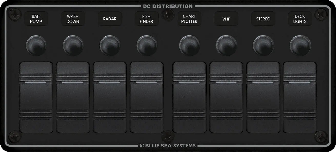 Blue Sea Systems Water Resistant Circuit Breaker Panel 8 Position - Black (Part #8371-BSS)