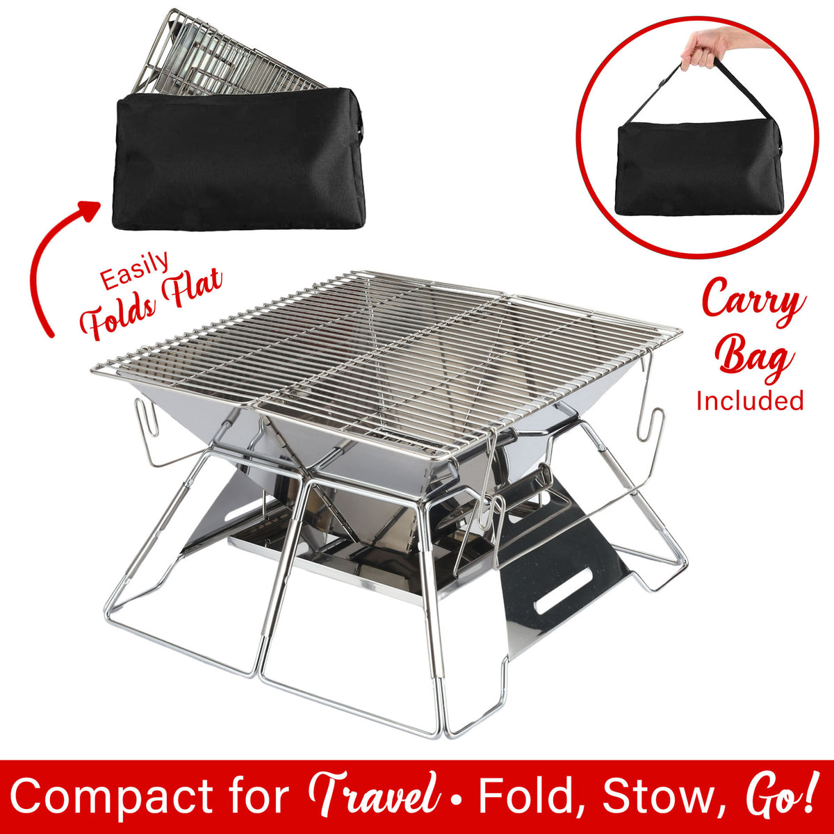Brentwood BB-4X14SS 14-Inch Stainless Steel Portable Charcoal Grill and Fire Pit