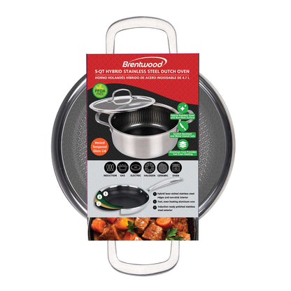 Brentwood B-DUH24L 5-Quart Stainless Steel Dutch Oven with Glass Lid