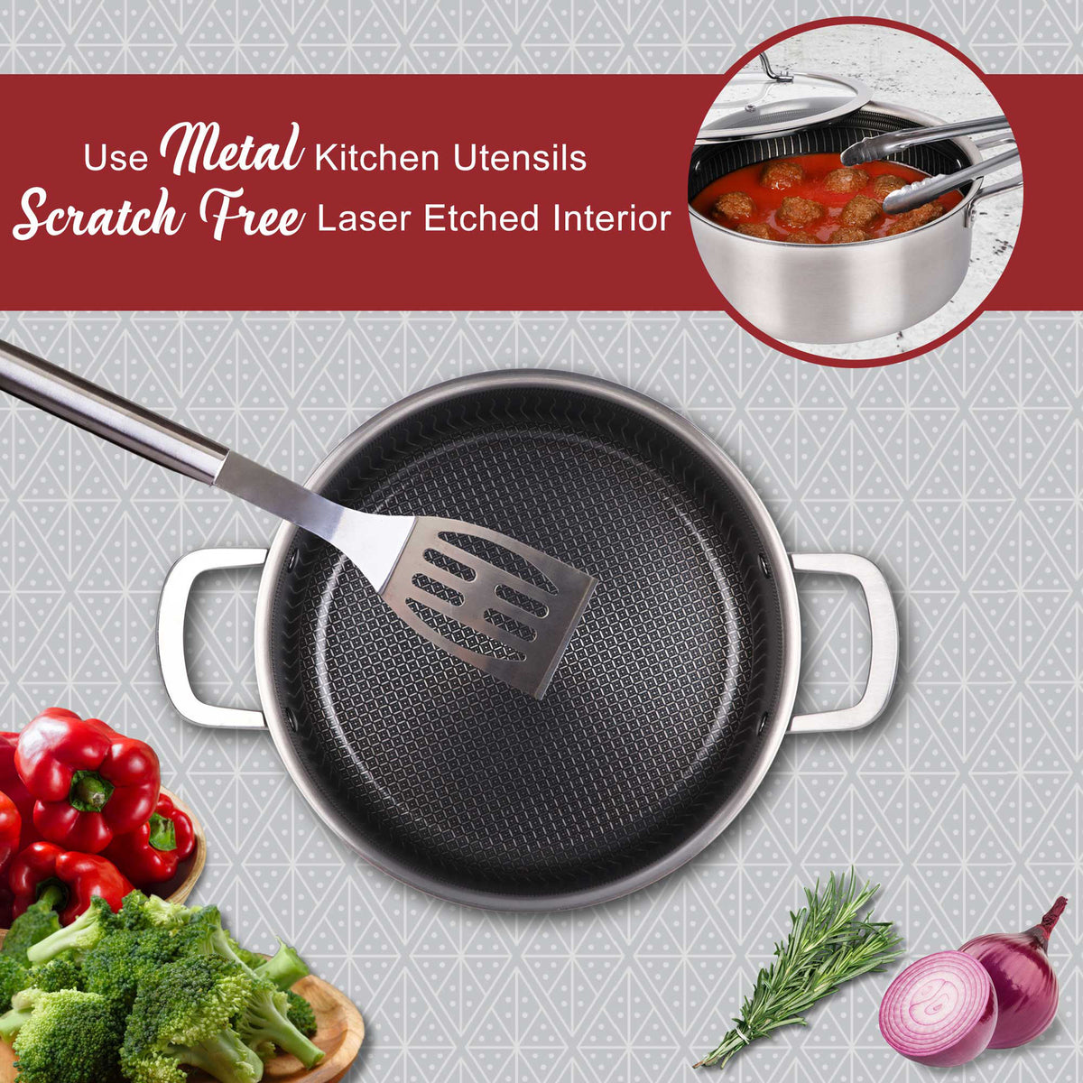 Brentwood B-DUH24L 5-Quart Stainless Steel Dutch Oven with Glass Lid