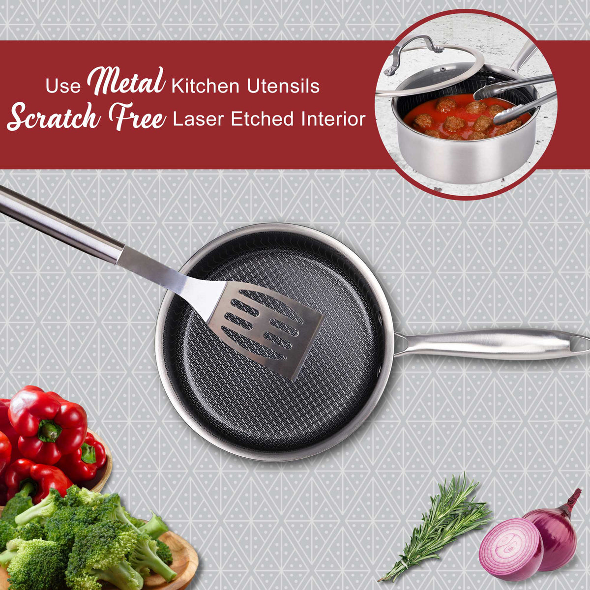 Brentwood B-SPH16L 1.5-Quart Nonstick Stainless Steel Induction Saucepan with Glass Lid