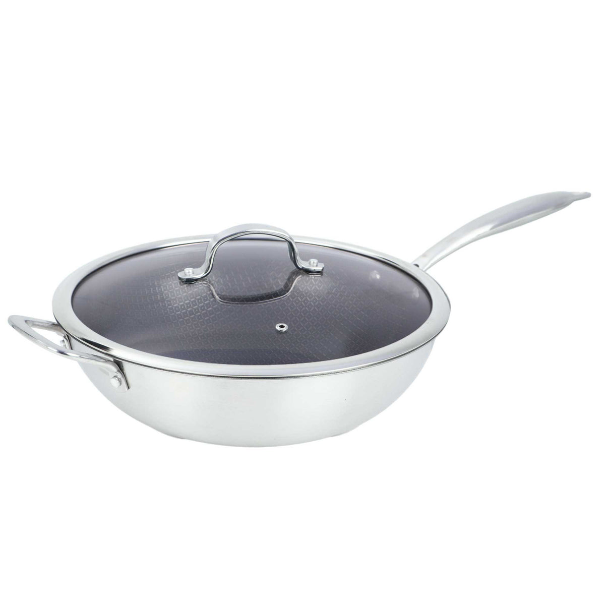 BRENTWOOD B-WH30L 12-Inch 4.2-Quart Nonstick Stainless Steel Induction Wok with Glass Lid