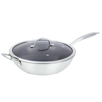 BRENTWOOD B-WH30L 12-Inch 4.2-Quart Nonstick Stainless Steel Induction Wok with Glass Lid
