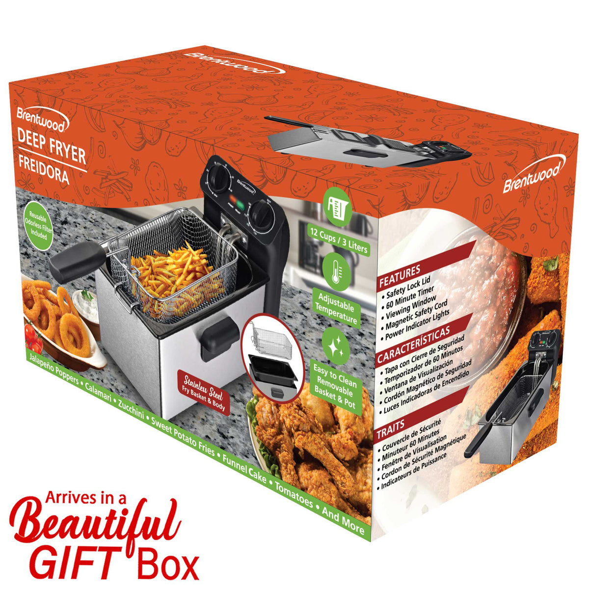 BRENTWOOD DF-730S 3-Liter 1,500-Watt Stainless Steel Deep Fryer with Timer