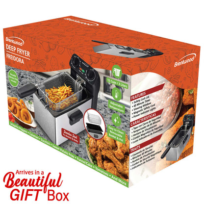 BRENTWOOD DF-730S 3-Liter 1,500-Watt Stainless Steel Deep Fryer with Timer