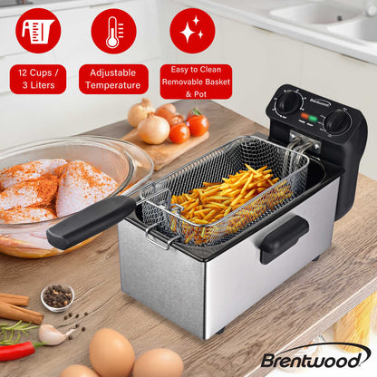 BRENTWOOD DF-730S 3-Liter 1,500-Watt Stainless Steel Deep Fryer with Timer