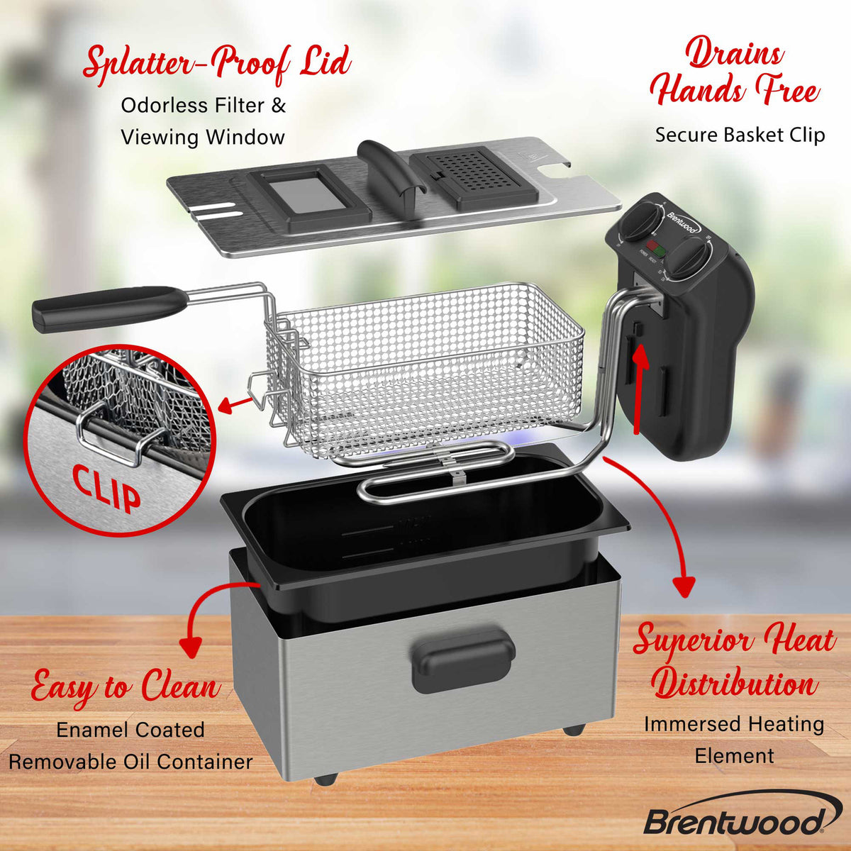 BRENTWOOD DF-730S 3-Liter 1,500-Watt Stainless Steel Deep Fryer with Timer