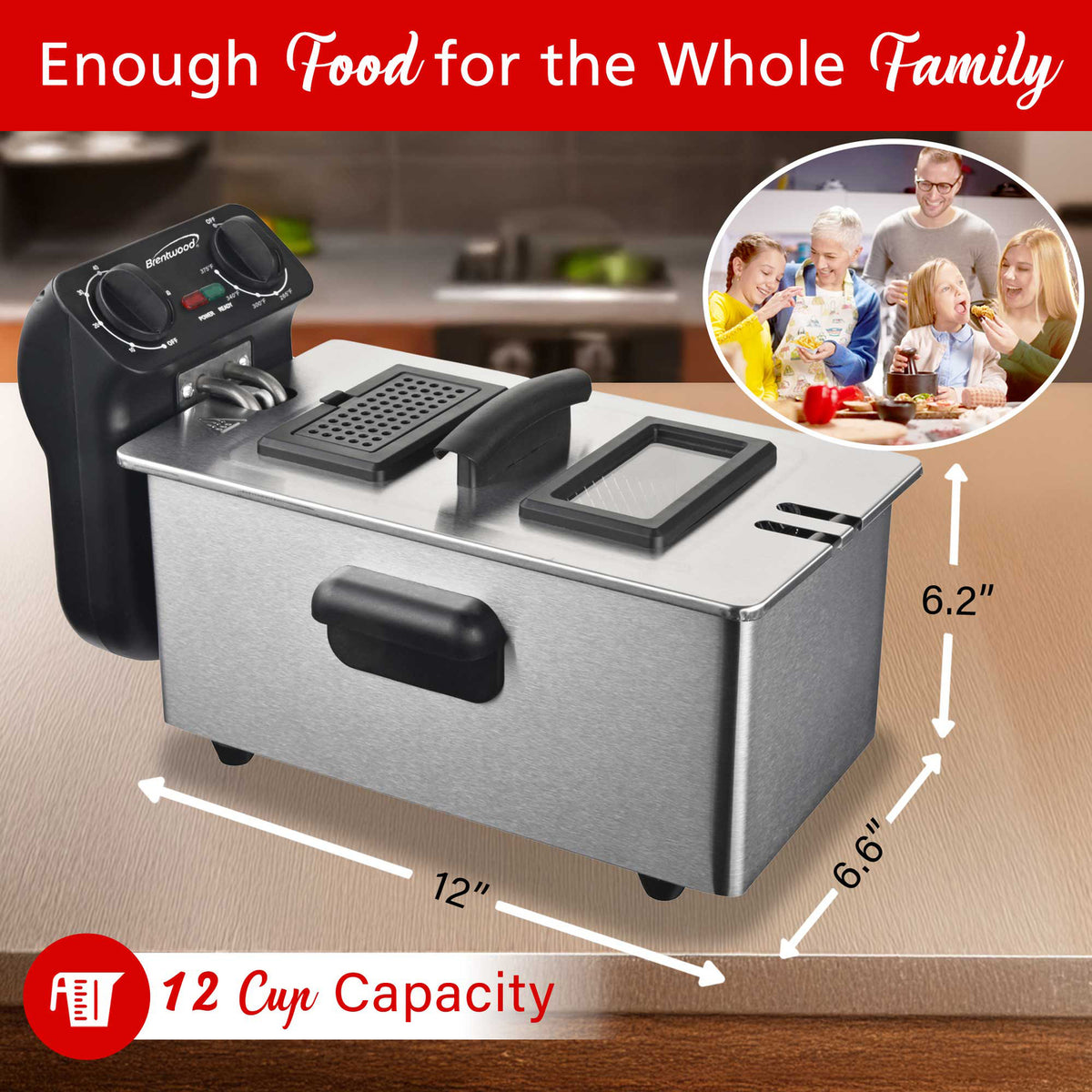 BRENTWOOD DF-730S 3-Liter 1,500-Watt Stainless Steel Deep Fryer with Timer