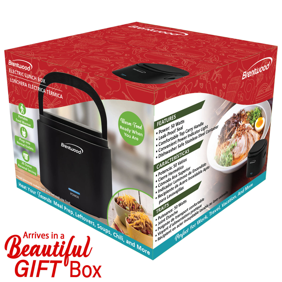 Brentwood ELB-600BK 20-Ounce Electric Lunch Box Food Warmer, Black