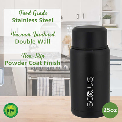 BRENTWOOD GEOJUG FTS-750BK 25 oz Insulated Food Jar with Bowl and Spoon, Black
