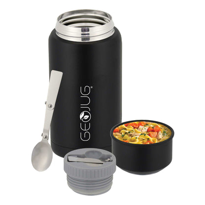 BRENTWOOD GEOJUG FTS-750BK 25 oz Insulated Food Jar with Bowl and Spoon, Black