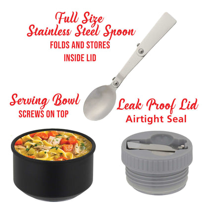 BRENTWOOD GEOJUG FTS-750BK 25 oz Insulated Food Jar with Bowl and Spoon, Black
