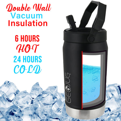 BRENTWOOD GEOJUG G-1200BK 40 oz Stainless Steel Vacuum-Insulated Water Bottle with Spout Straw Lid, Black